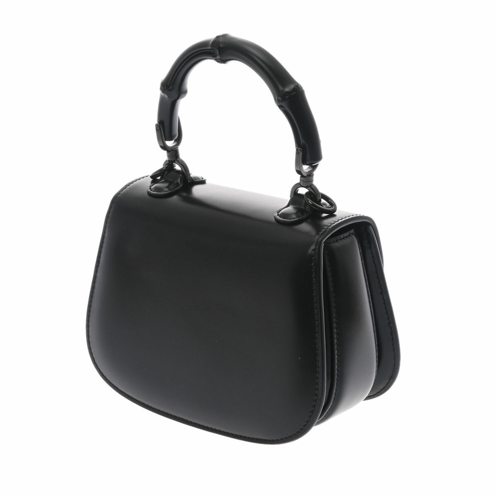Gucci Bag Black Bamboo Top Handle 2way Handle Top Calfskin
